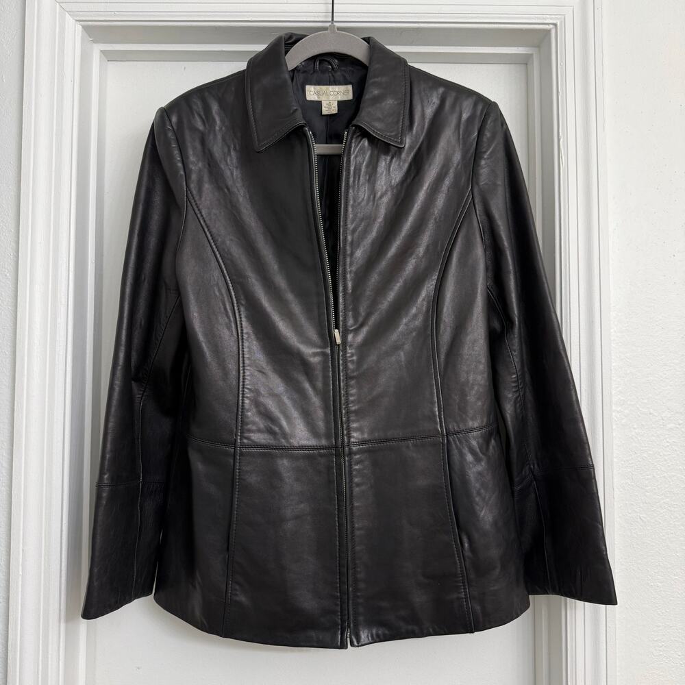 Vintage Y2K Casual Corner Full Zip Genuine Leather Jacket Minimalist Black Sz M - Picture 2 of 6